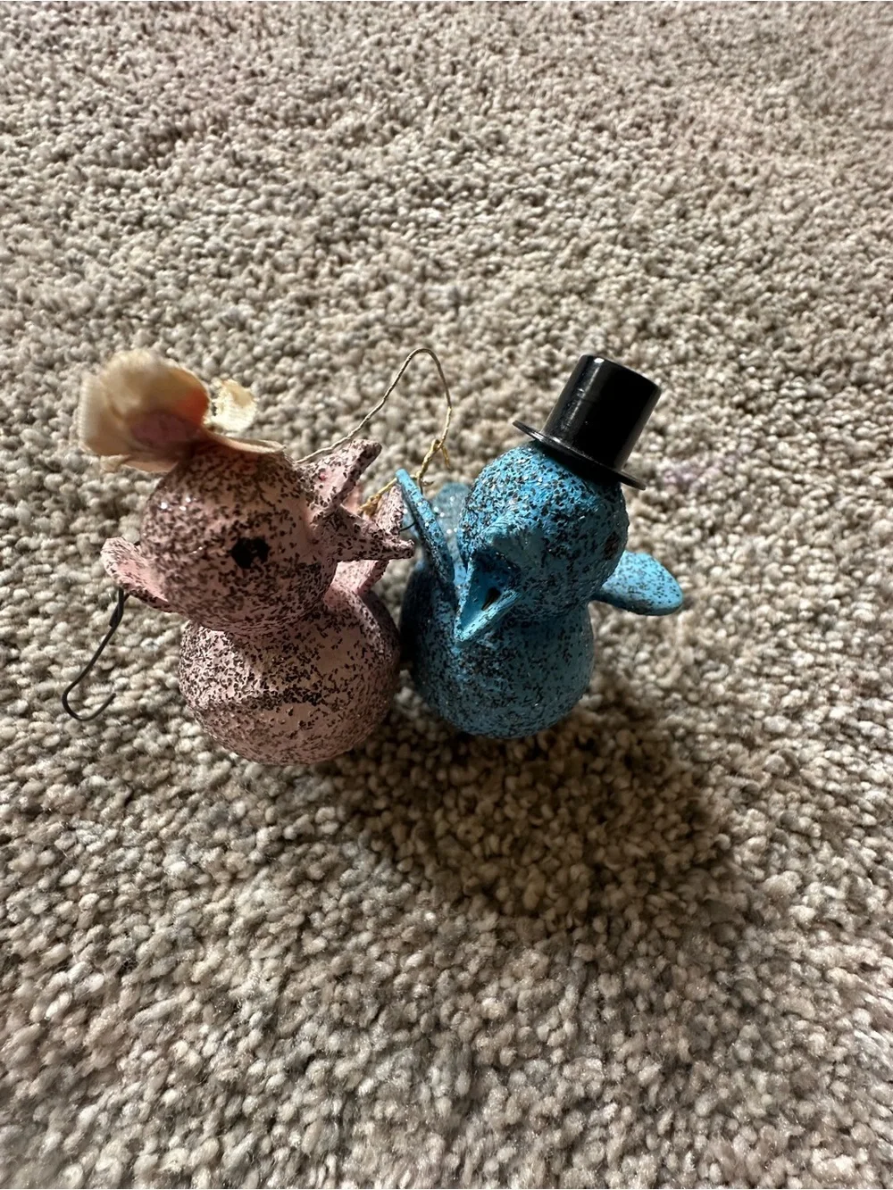 Vintage-Style Pink and Blue Bird Ornaments (Set of 2)